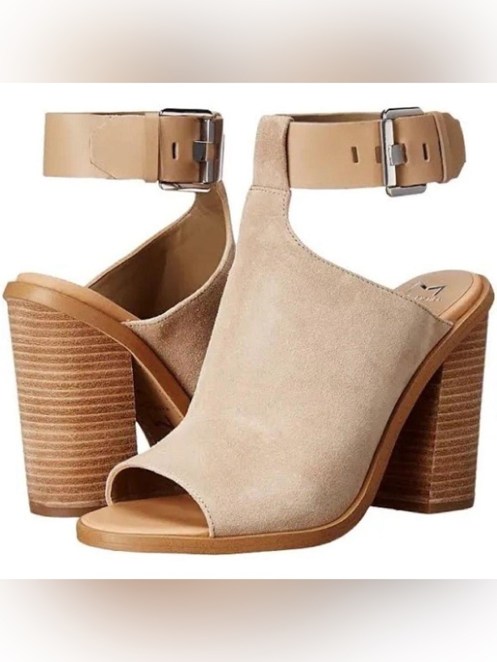 Marc Fisher LTD Adalyn Suede Peep Toe Heel Sandals Taupe Size 7.5M